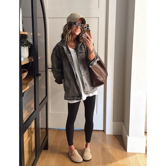 Women's Oversized Mid Long Denim Jacket Jean Biker Coat Long Sleeves Grey - Picture 2 of 8